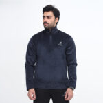 Corduroy Style Velvet Half Zip Shirt Blue - Image 3